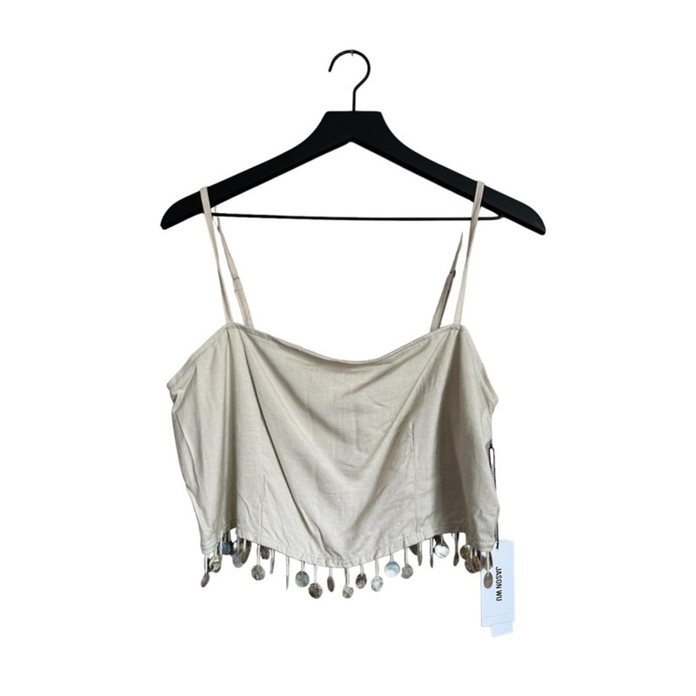 NEW JASON WU Tan Crop Tank with Shell Bead Fringe